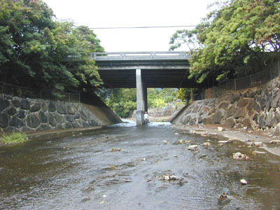 Photo 18. Looking upstream at the Kamehameha Highway bridge over Kane`ohe Stream